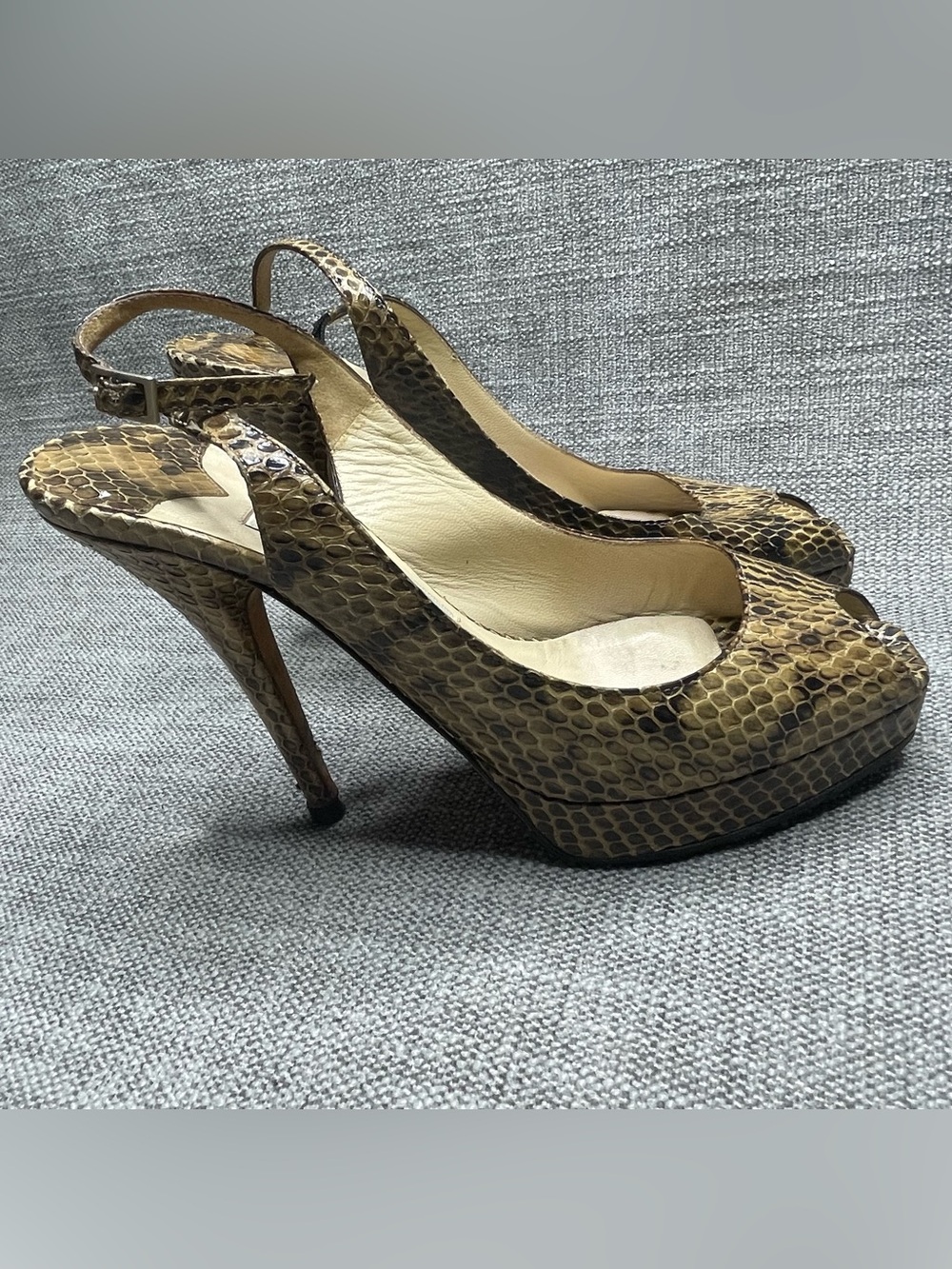 Jimmy Choo Snake Skin Peep Toe Pumps EU 35 1/2 US 5